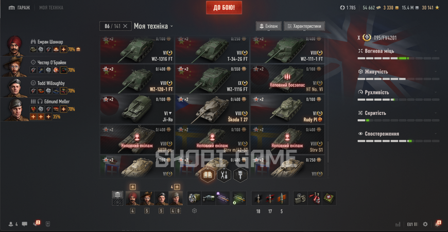 Танки: (ЧИФ) T95/FV4201, FV215b 183 | 30 Топів, 101 преміум танків, 38 018 боїв 2990 фото