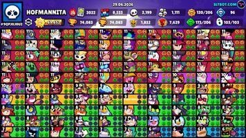 74,000 trophies, 370 skins, 40 buffs. 50 brawlers are Power 11. Matcherino Pin. Full access! 3153 photo