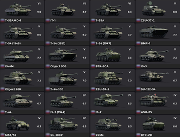 USSR vehicles: Tier 6 (3 units), Tier 5 (13 units). A lot of inactive ones! 2953 photo