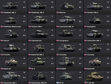 Rank 6 (5 units) + Rank 5 (4 units). British ground vehicles 3004 photo