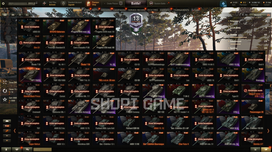 18.5k battles, 22 top tanks, 39 premium tanks, 47% victories, 813 gold, 14k silver | Password can be changed + Inactive for 1 week 1306 photo