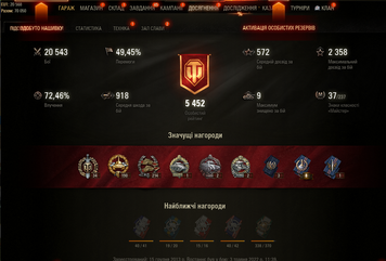 Battle: 20.5К win: 49.5%, credit:2m gold:4 bone:7.6; X:1 IX: XII:4 Prem: 4 138 photo