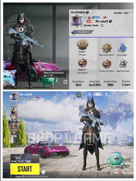 Rank: Crown + Sports Cars. M416 &lsquo;GLACIER&rsquo;, rare skins 3009 photo