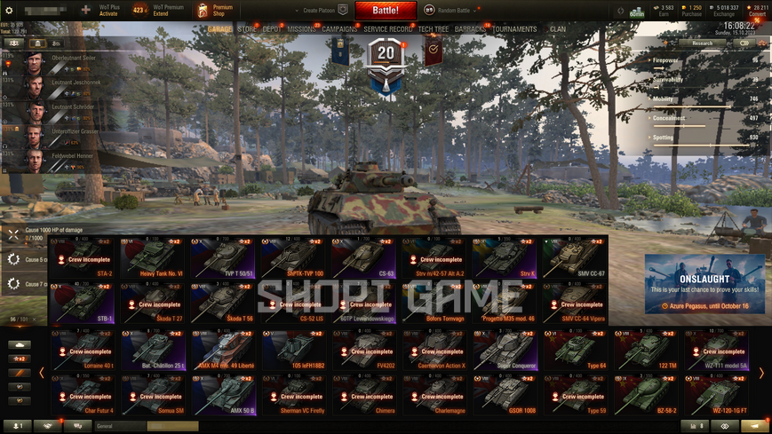 21 top tanks, 80 premium tanks, 32k battles, 53% victories 463 photo