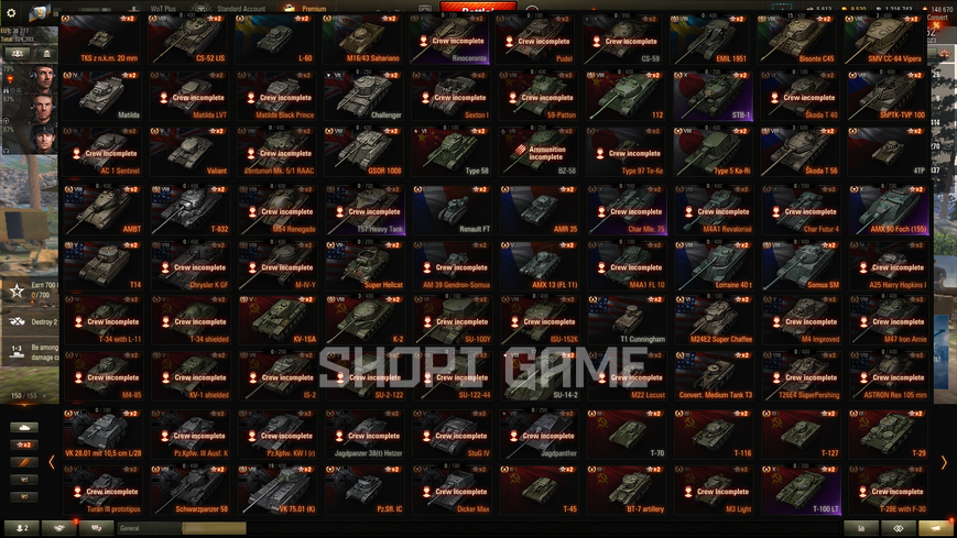 25 top tanks, 111 premium tanks, 12k battles, 49% victories 466 photo