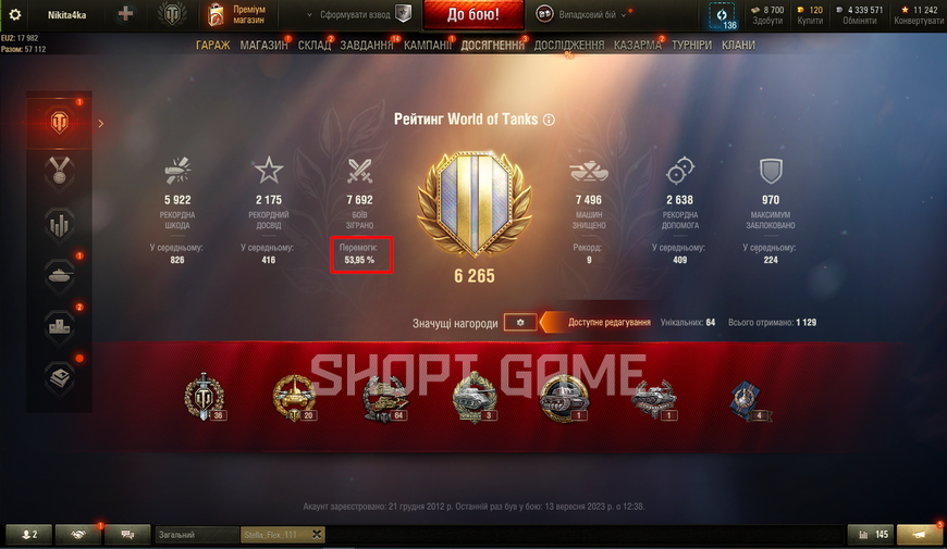 World Of Tanks statistics from 50% wins | 5,000 battles | Europe 419 photo