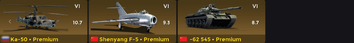 Premium Tier 6 vehicles (3 units). Aircraft + tank 2974 photo