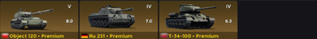 3 premium tanks (8&ndash;7 HP). Ground vehicles. Cost: $150 2924 photo