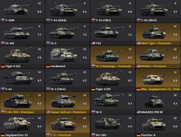 The USSR has many tanks in ranks 6&ndash;5. Premium vehicles (11 units). Total donation: $500 3079 photo