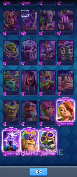 4 EVO + 5 Osk. | 9,000 Gems | 16 LvL Rocket | 121/121 cards | 10,500 cups | 2885 photo