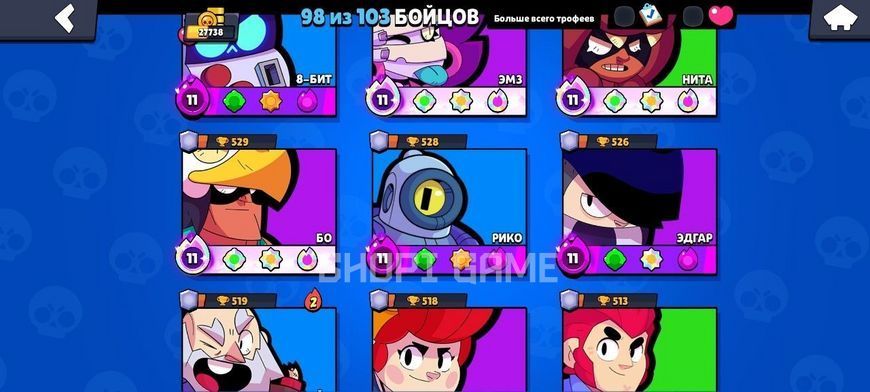 27,700+ trophies, 98 out of 103 level 11 brawlers. OLD account with many characters 3048 photo